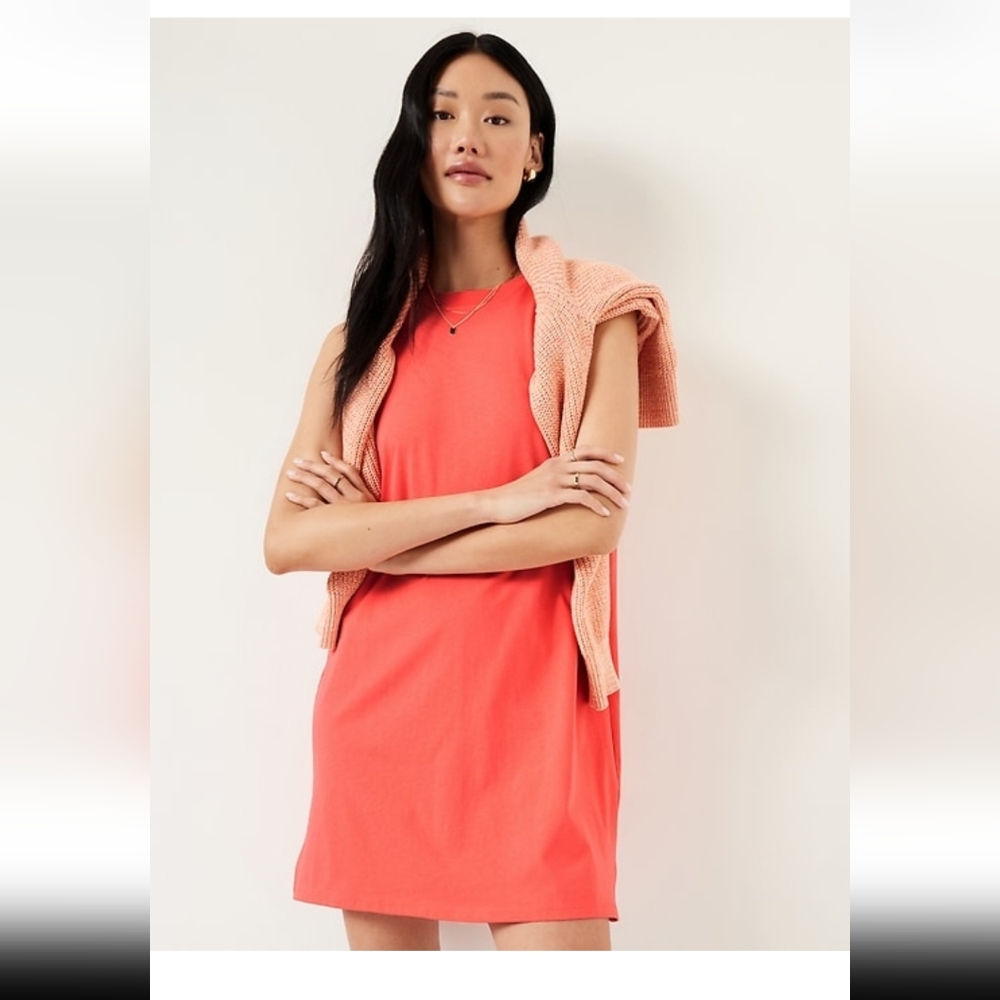 OLD NAVY Vintage Mini T-Shirt Dress Relaxed Fit Coral Crewneck Sleeveless NWT LG - Picture 4 of 13